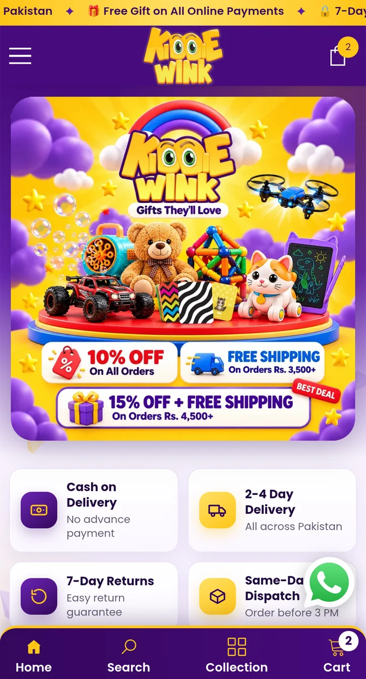 KiddieWink homepage: Offer on the first screen