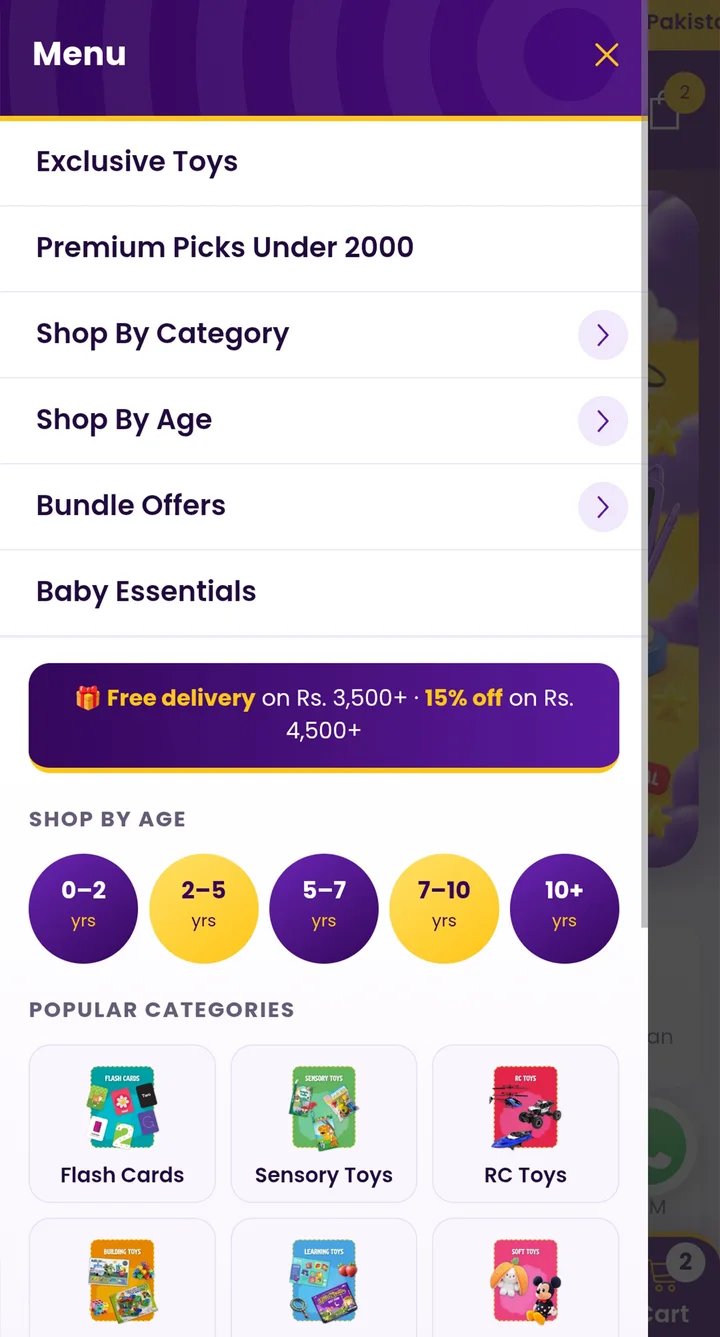 KiddieWink menu: Shop by age in one tap